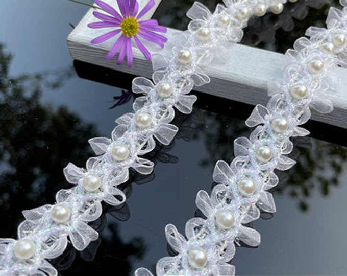 Pearl Bead Chain Ribbon Trim By The Yard