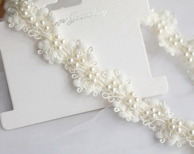 Pearl Floral Lace Trim, Bridal Sewing Embellishment, Costume Design, Sold by 1 Yard
