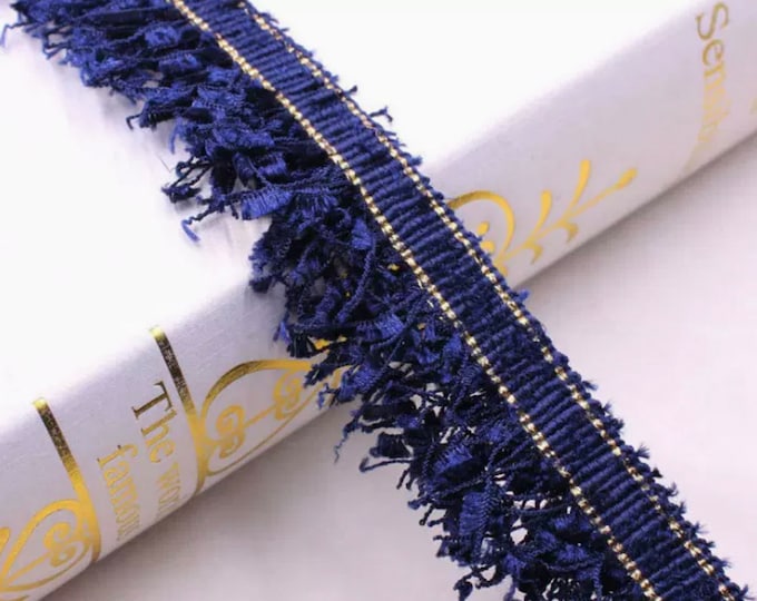 Navy Blue Tassel Fringe Lace Trim - Costume Design, Bridal Trim (1 Yard)
