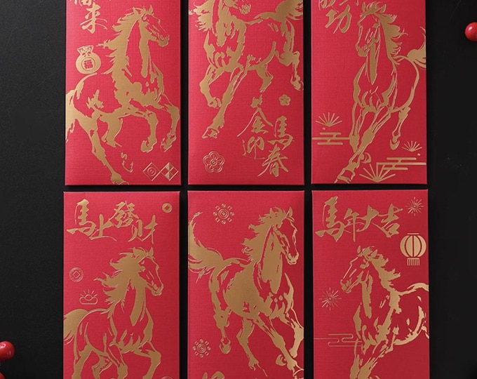 Year of the Horse 2026 Gold Foil Red Envelopes, Lucky Money Gift Red Packets