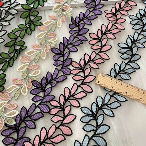 Embroidery Lace trim, Floral trim decor trimming for costume design sewing bridal trim dress coat cuff collar bag Sold by 1 yard