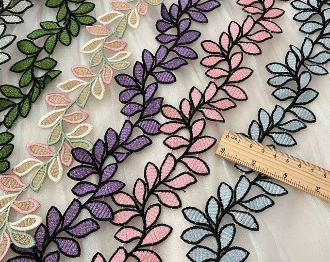 Floral Embroidery Lace Trim, Costume Design, Bridal Trim, Sold by 1 Yard