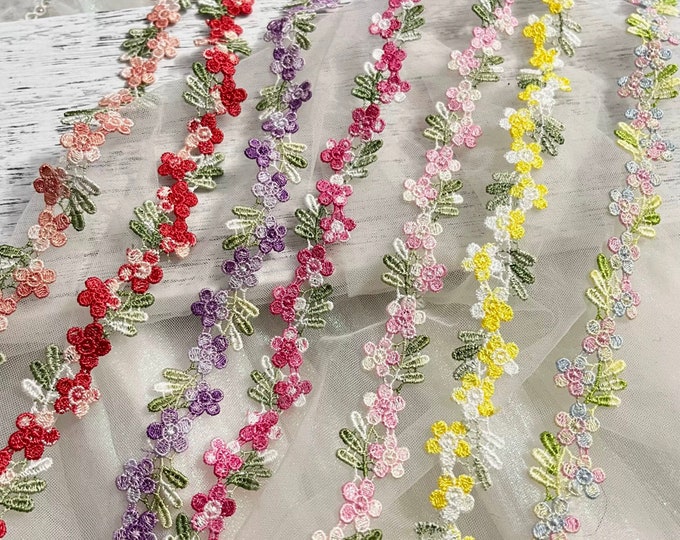 Floral Embroidery Lace Trim, Costume Design Sewing, Sold by 1 Yard