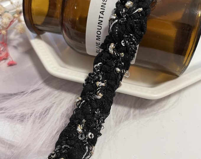 Black & Silver Ribbon Trim, Costume Design Embellishment, Sold by 1 Yard