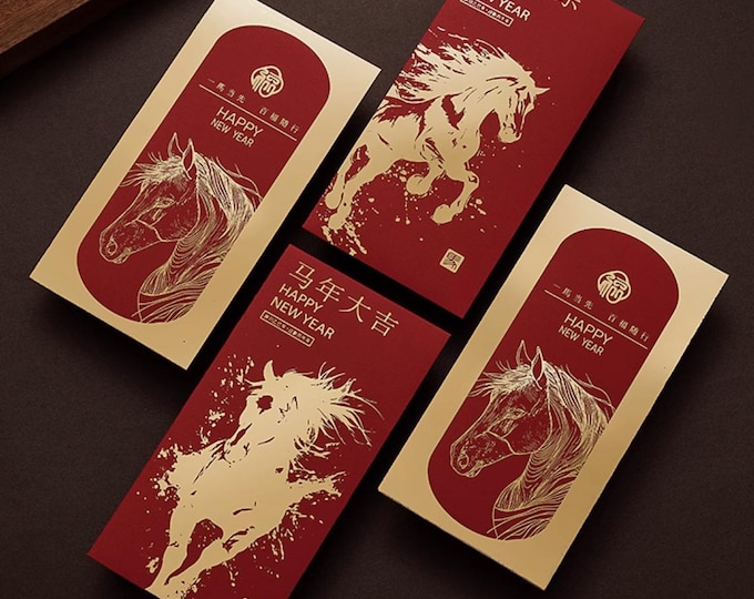 Year of the Horse 2026 Gold Foil Red Envelopes, Lucky Money Gift Red Packets