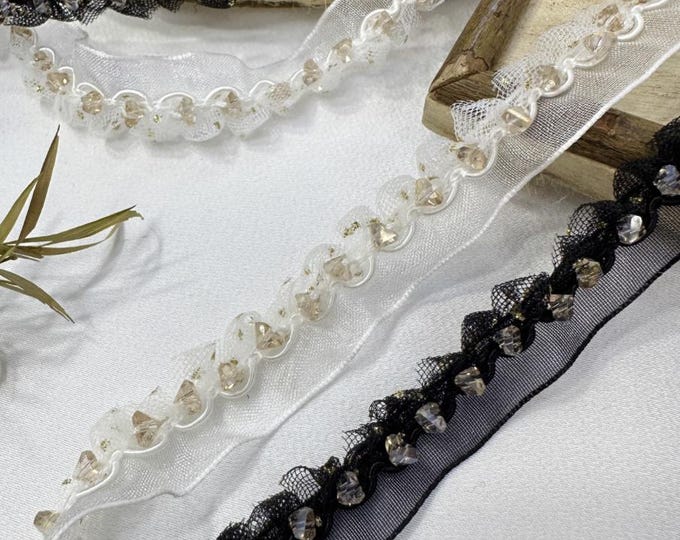 Beaded Lace Trim - Costume Design, Bridal, Sewing Embellishment - 1 Yard