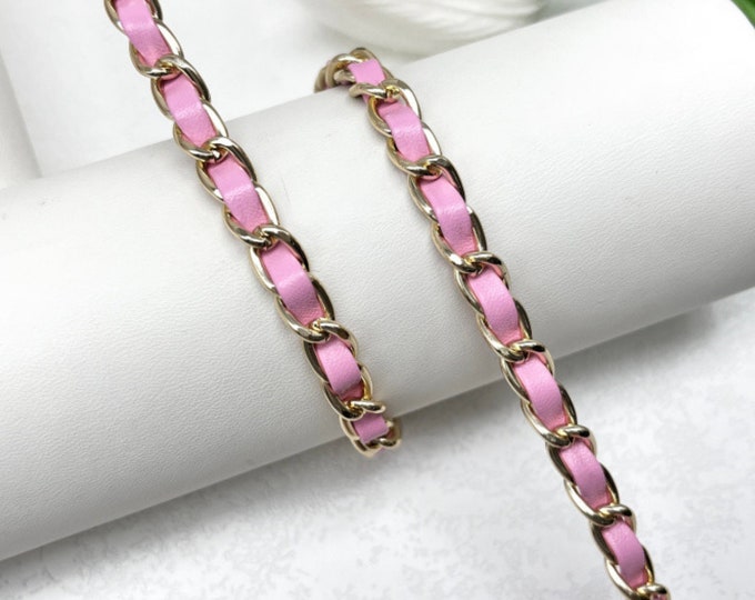Pink Leather & Gold Chain