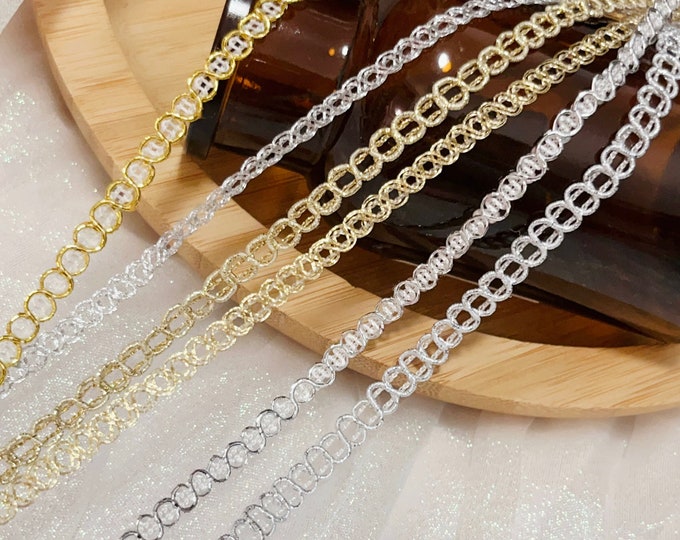 Metallic Lace Trim, Costume Design Sewing Embellishment, Sold by 1 Yard