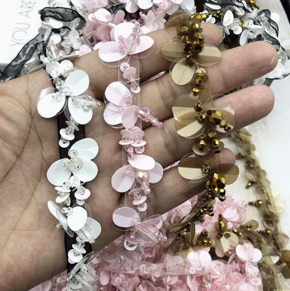 3D Flowers Lace trim, decor trimming for costume design sewing bridal trim headwear dress coat cuff collar bag home deco Sold by 1 yard