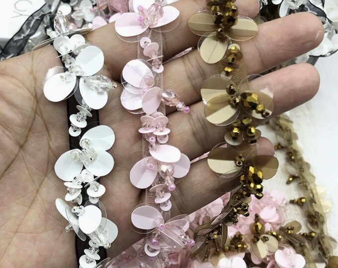 3D Flower Lace Trim, Costume Design, Bridal, Home Decor (1 Yard)