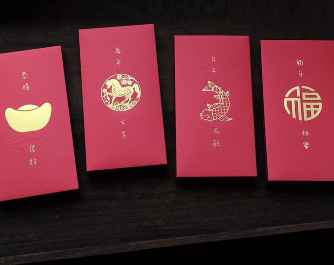 2026 Year of the Horse Red Envelopes, Gold Foil Lucky Money Packets