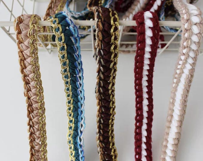 Braided Ribbon Trim with Gold Chain, Costume Embellishment, Sold by 1 Yard