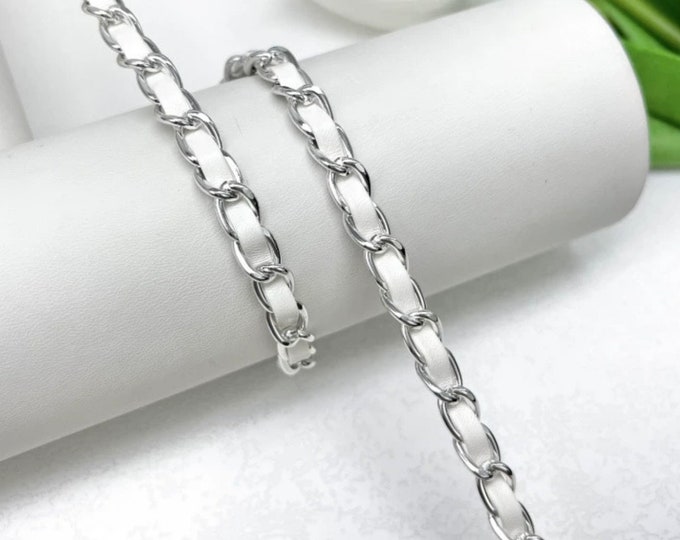 White Leather Chain with Silver Links