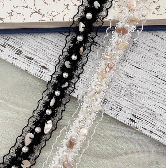 Beaded Lace trim, decor trimming for costume design sewing embellishment bridal trim dress coat cuff collar bag home deco Sold by 1 yard