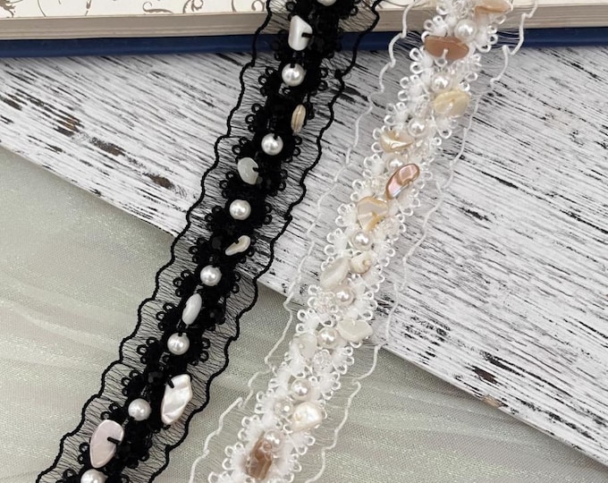 Beaded Lace Trim, Costume Design Embellishment, Bridal Sewing, Sold by 1 Yard