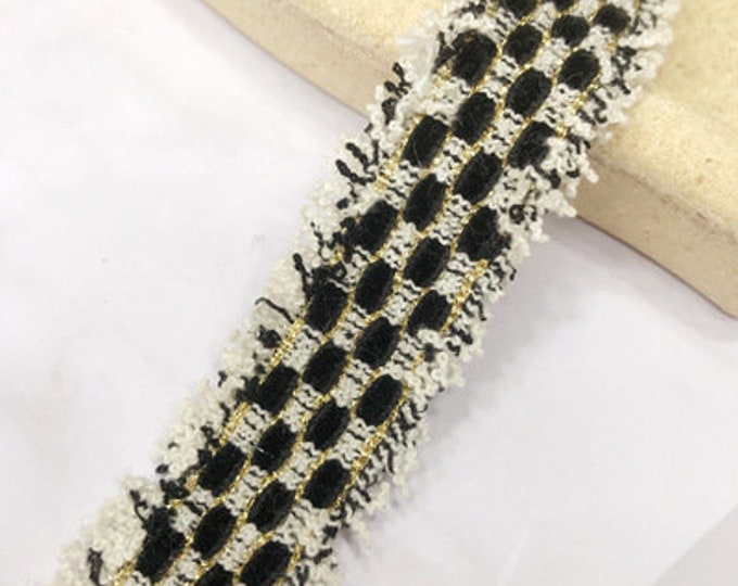 Black & White Tweed Lace Trim, Costume Design Embellishment, Sold by 1 Yard
