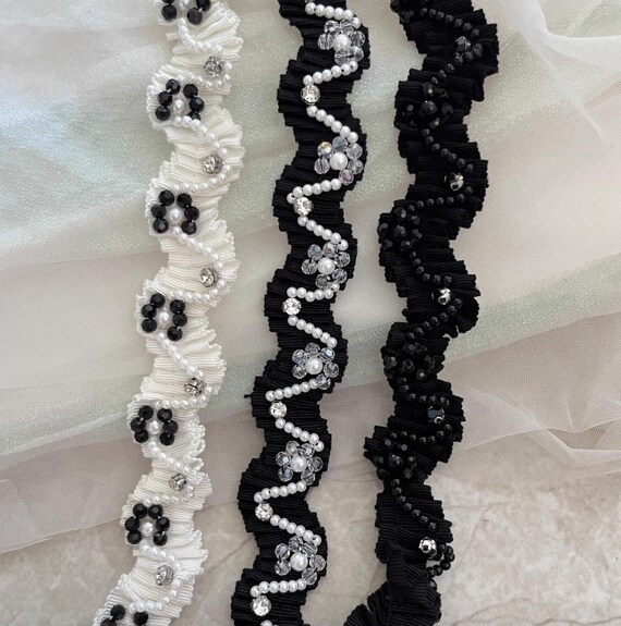 Beaded Ribbon trim ribbon for costume design bridal trim headwear dress coat cuff collar bag home deco Sold by 1 yard