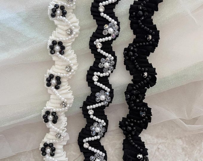 Beaded Lace Trim Ribbon, Costume Design Embellishment - Sold by the Yard
