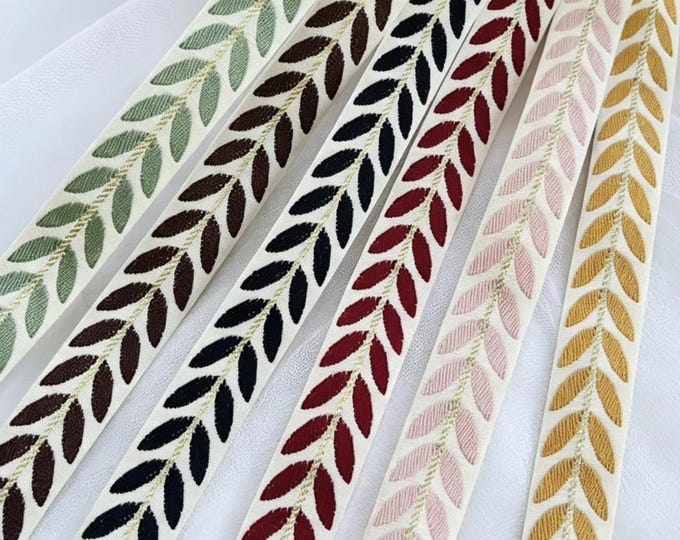 Bohemian Leaf Ribbon, DIY Trim for Crafts, Sewing Embellishment, Bridal Headwear, 1 Yard