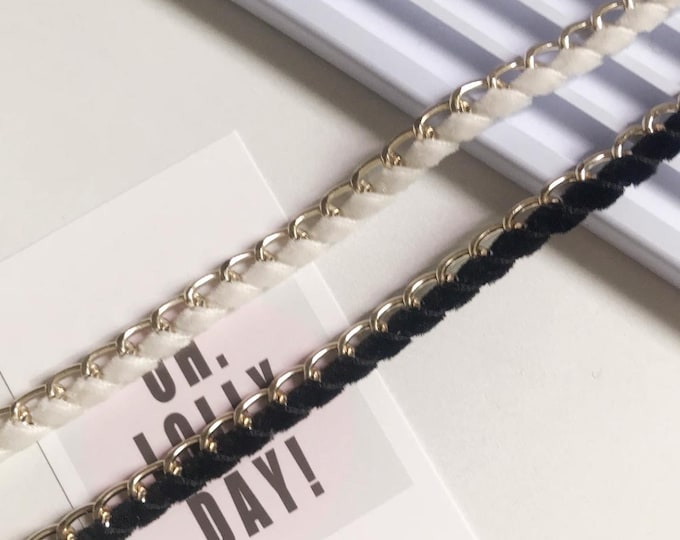 Metallic Chain Velvet Trim, Costume Design Sewing Embellishment, Sold by 1 Yard