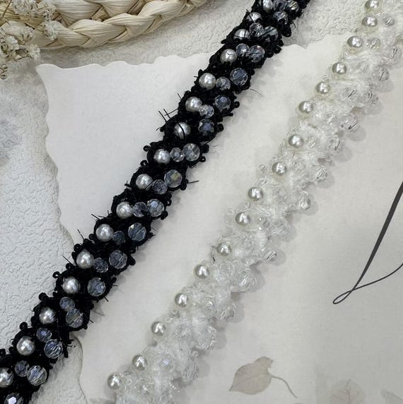 Beaded Lace trim for costume design sewing embellishment bridal trim dress coat cuff collar Sold by 1 yard