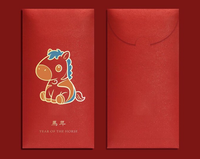 2026 Year of the Horse Red Envelopes, Gold Foil Lucky Money Packets