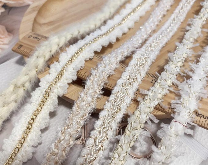 Ivory & Gold Costume Ribbon Trim, Bridal Embellishment, Sold by the Yard