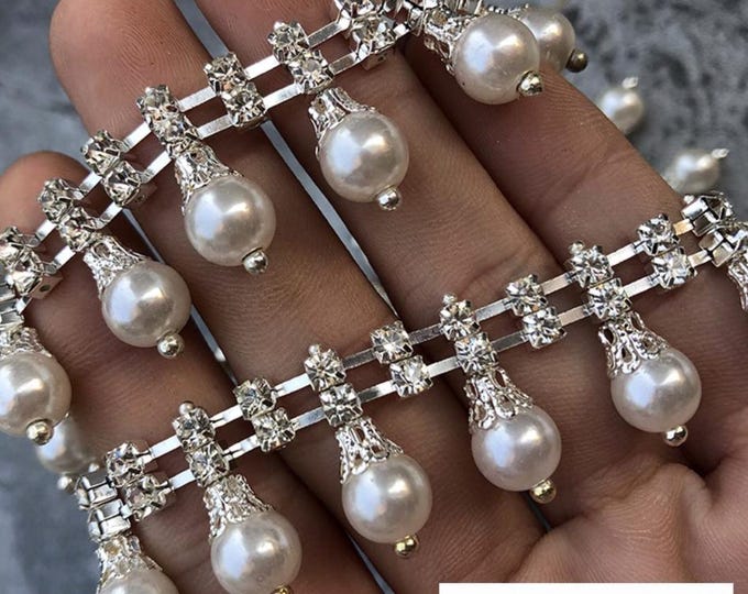 Rhinestone Pearl Bead Fringe Trim By The Yard