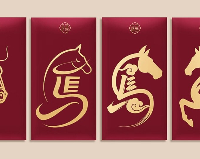 2026 Year of the Horse Red Envelopes, Gold Foil Lucky Money Packets