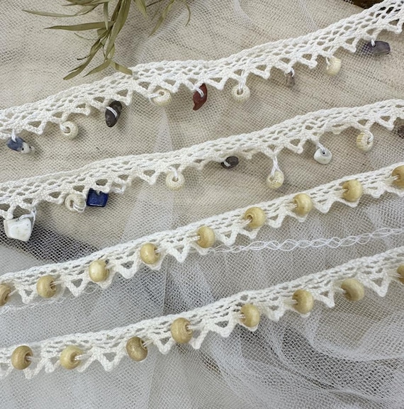 Boho Beaded Trim, Ethnic-Inspired Lace for DIY Pillow Decor, Clothing Embellishment, Craft Projects, Vibrant Craft Ribbon Sold by 1 yard