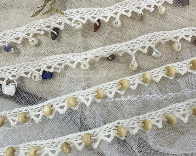 Boho Beaded Lace Trim, Ethnic-Inspired Embellishment (Sold by 1 Yard)