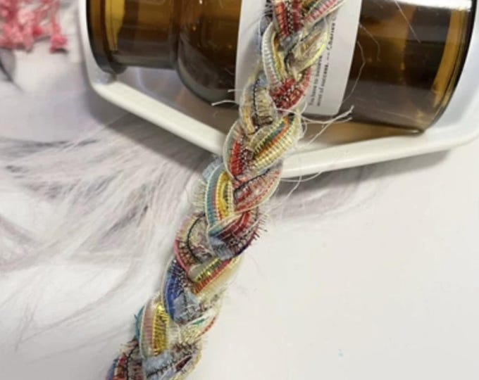Braided Colorful Lace Trim, Sewing Embellishment, Costume Design (1 Yard)