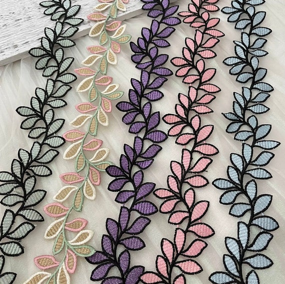 Embroidery Lace trim, Floral trim decor trimming for costume design sewing bridal trim dress coat cuff collar bag Sold by 1 yard