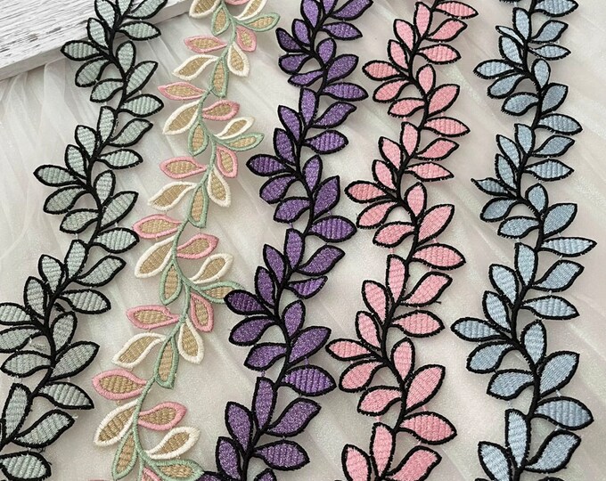 Floral Embroidery Lace Trim, Costume Design, Sold by 1 Yard