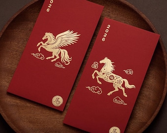 2026 Year of the Horse Red Envelopes, Gold Foil Lucky Money Packets