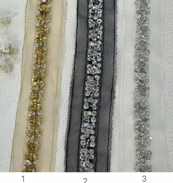 Sequins Lace trim, Beaded trim, Rhinestone trim for costume design sewing embellishment bridal trim dress coat cuff collar Sold by 1 yard