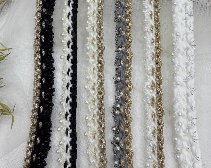 Beaded Ribbon Trim, Couture Bridal Embellishment, Sold by Yard