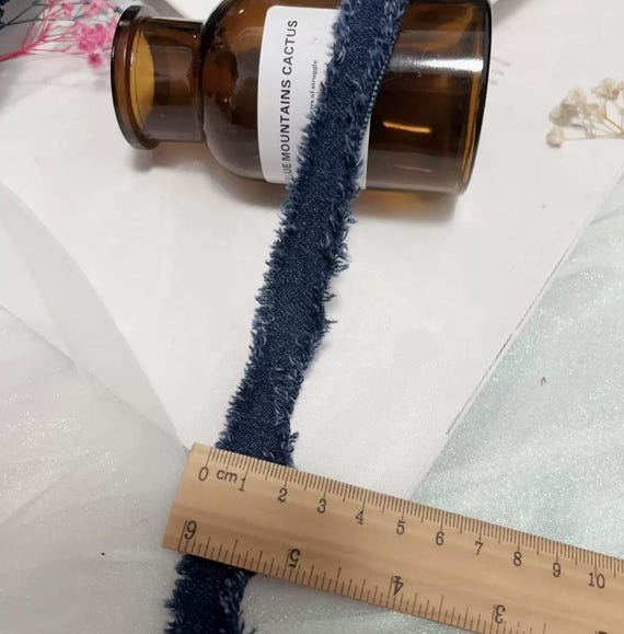 Fringed denim trim, decor trimming for costume design sewing embellishment headwear dress coat cuff collar bag home deco Sold by 1 yard