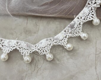 Sequins Pearl Beaded Lace Trim Sold by 1 yard