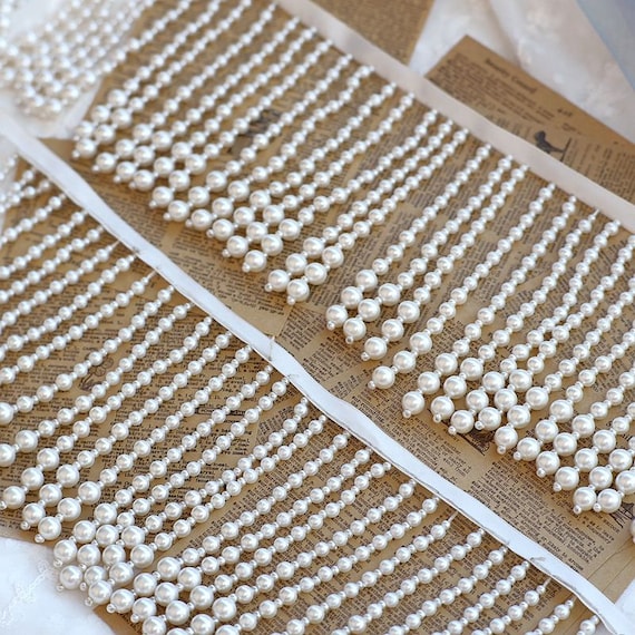 Pearl Bead Fringe Tassel Trim By The Yard