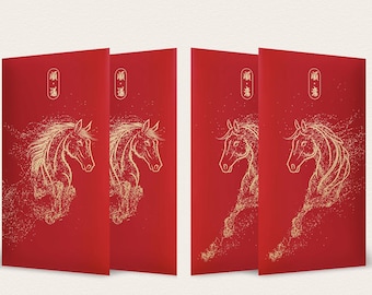 Year of the Horse 2026 Gold Foil Red Envelopes, Lucky Money Gift Red Packets