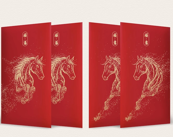 Year of the Horse 2026 Gold Foil Red Envelopes, Lucky Money Gift Red Packets