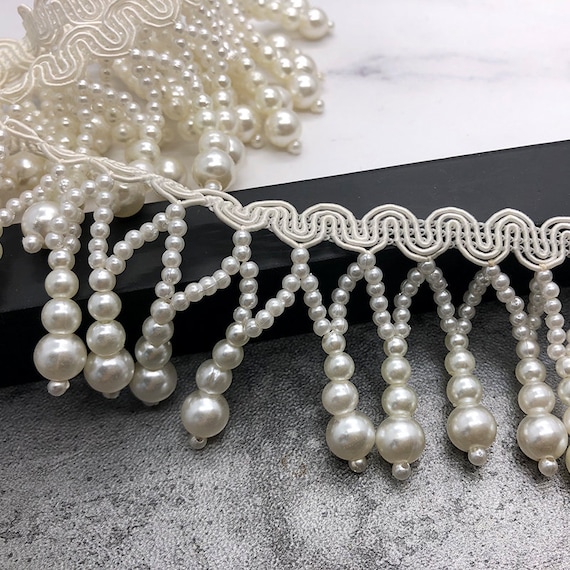 Pearl Bead Fringe Trim By The Yard