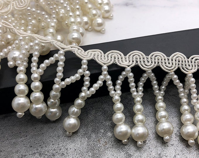 Pearl Bead Fringe Trim By The Yard