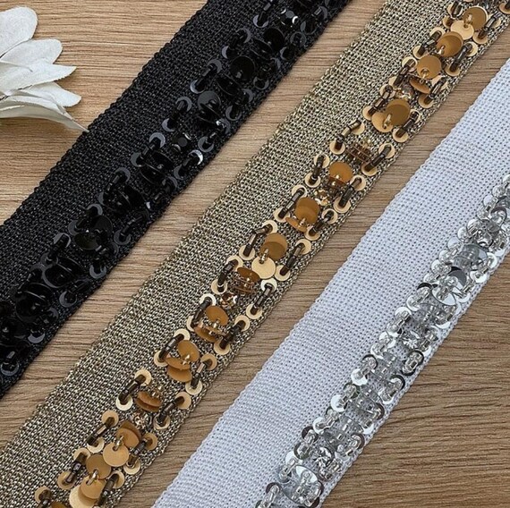 Sequins trim, decor trimming for costume design sewing bridal trim headwear dress coat cuff collar bag home deco Sold by 1 yard