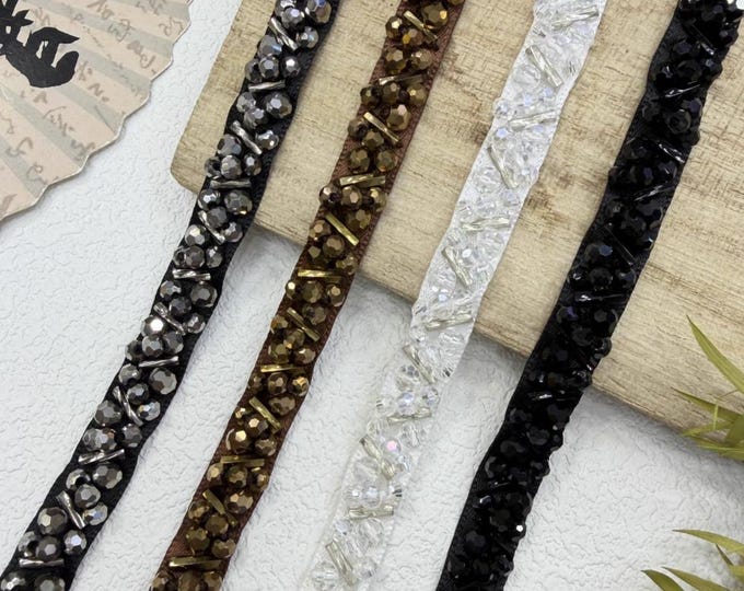 Beaded Lace Trim, Sewing Embellishment, Sold by 1 Yard