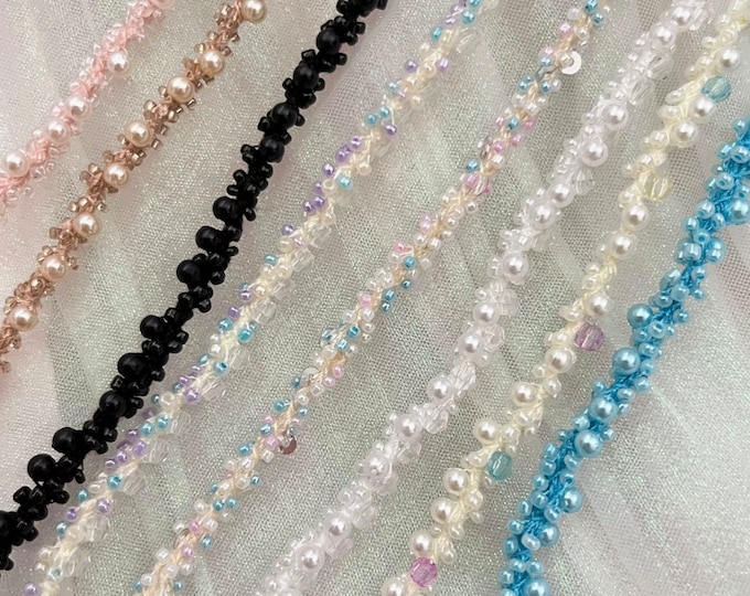 Beaded Lace Trim, Costume Design, Bridal Embellishment, Sold by 1 Yard