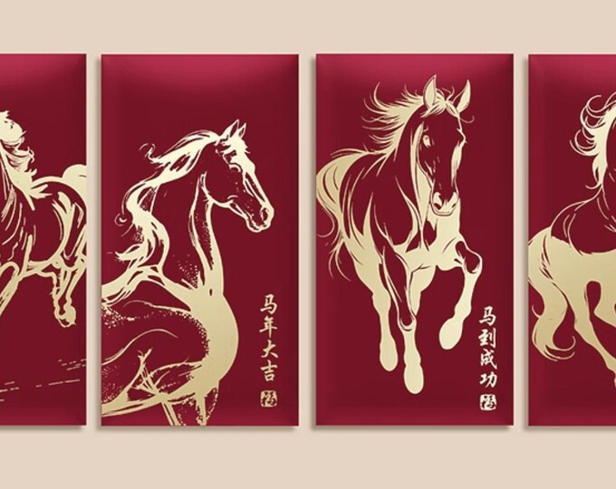 2026 Year of the Horse Red Envelopes, Gold Foil Lucky Money Packets