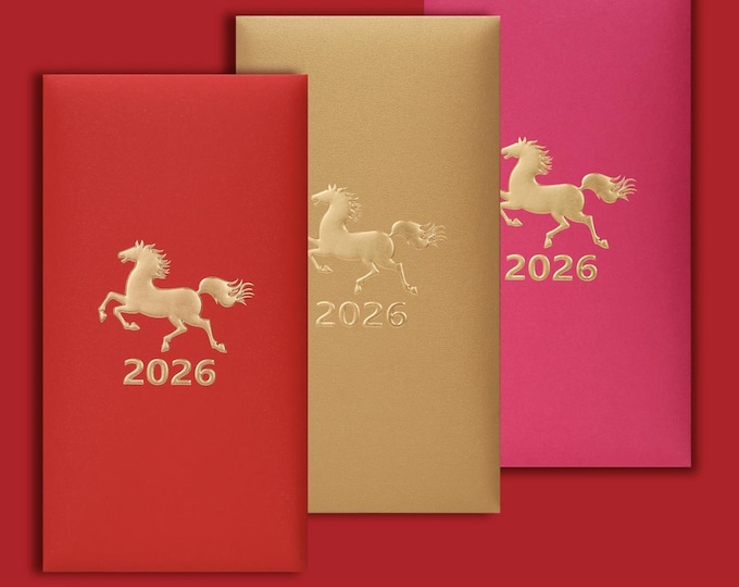 Year of the Horse 2026 Gold Foil Red Envelopes, Lucky Money Gift Red Packets