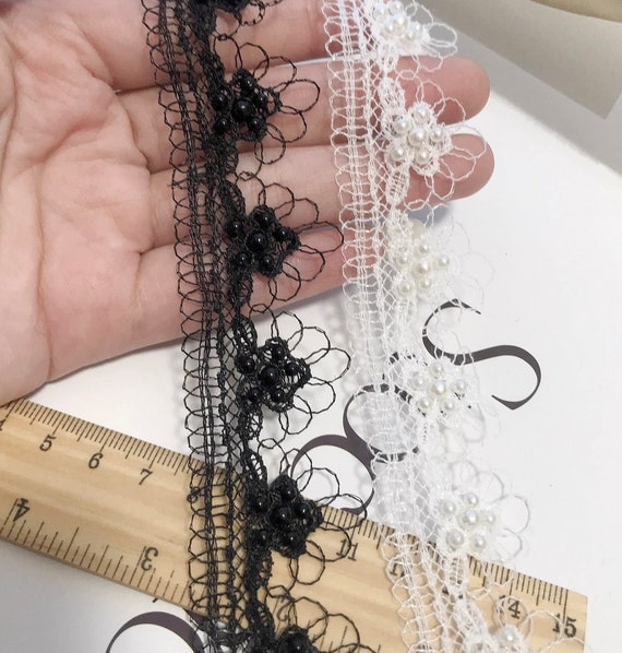 Beaded Lace trim, decor trimming for costume design sewing embellishment headwear dress coat cuff collar bag home deco Sold by 1 yard
